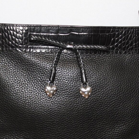 Brighton Black Leather Shoulder Bag Croc Pattern Trim Bow with Hearts - Picture 3 of 16